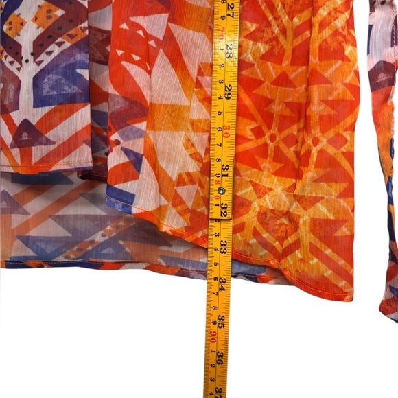 Becca Beach Vacation Swim Cover Up Deep V Neck Semi Sheer Orange Print Size M-L - Picture 8 of 9